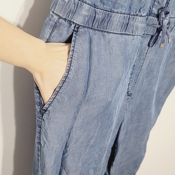 Kenneth Cole Blue Short Sleeve Full Length 1/2 Buttons Drawstring Waist Romper M - Picture 4 of 11